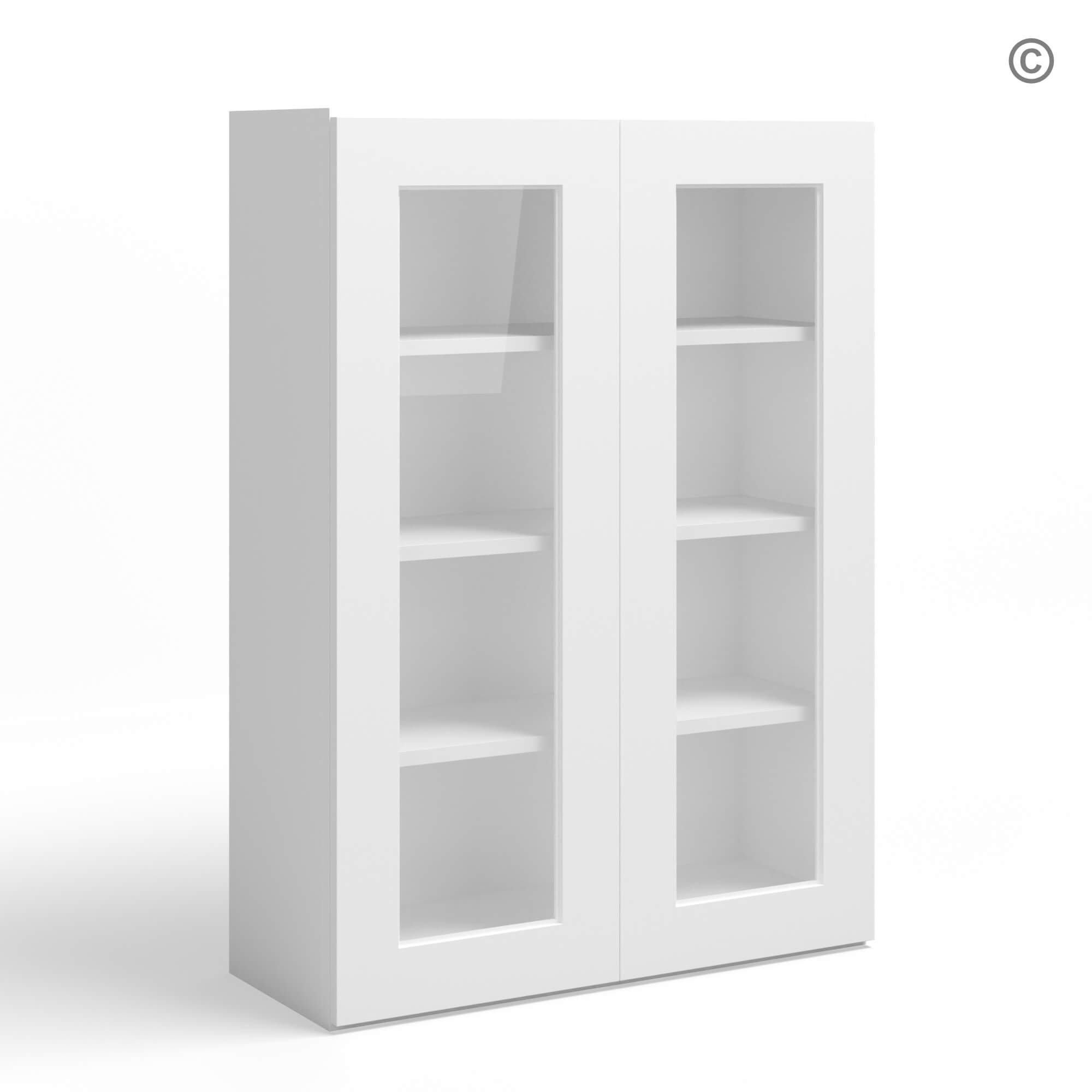 16-shaker-white-wall-cabinet-double-glass-doors-42_h-closed (1) White Shaker 42 H Double Door Wall Cabinet with Glass Doors, white kitchen cabinets, rta cabinets