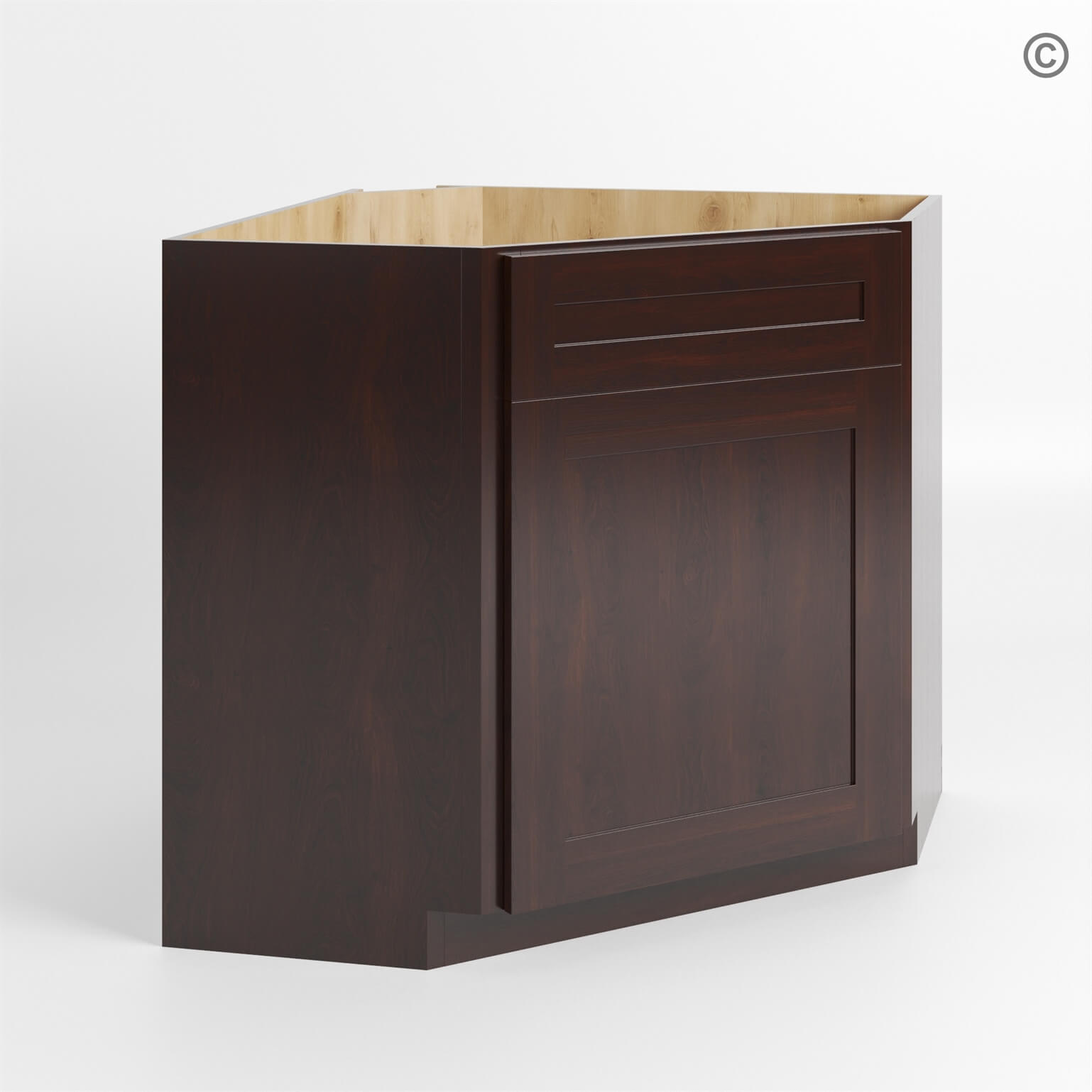 42-shaker-espresso-corner-sink-base-cabinet-with-one-dummy-drawer-closed (1) Shaker Espresso Corner Sink Base Cabinet with False Drawer - Image 1