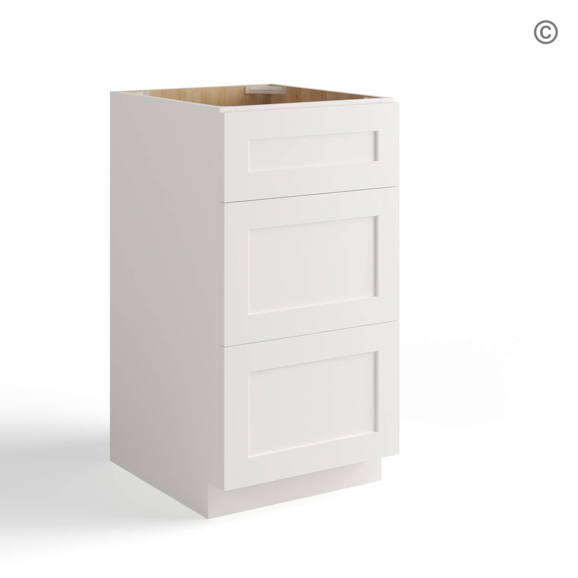 White Shaker Vanity Three Drawer Base Cabinet, white kitchen cabinets, white shaker cabinets