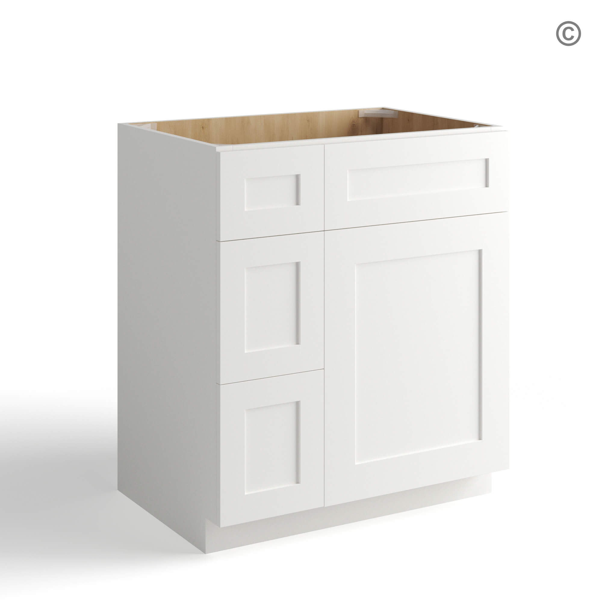 62-shaker-white-vanity-combo-with-single-door-and-3-drawers-closed (1) White Shaker 30″W Vanity Combo with Drawers, white kitchen cabinets, rta cabinets