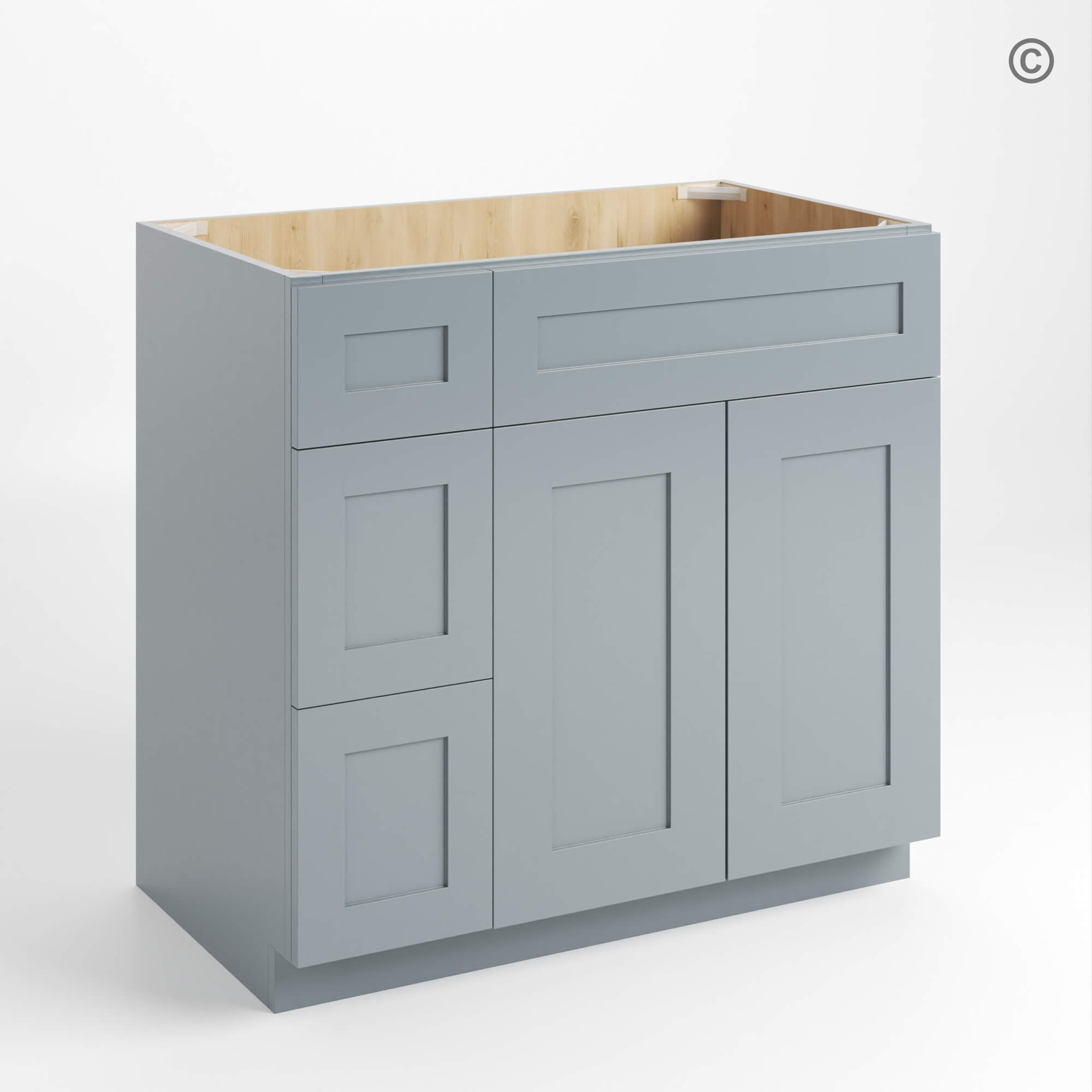 63-shaker-gray-vanity-combo-with-double-doors-and-3-drawers-closed (1) Gray Shaker 36 W Vanity Combo with Drawers, gray kitchen cabinets, rta cabinets