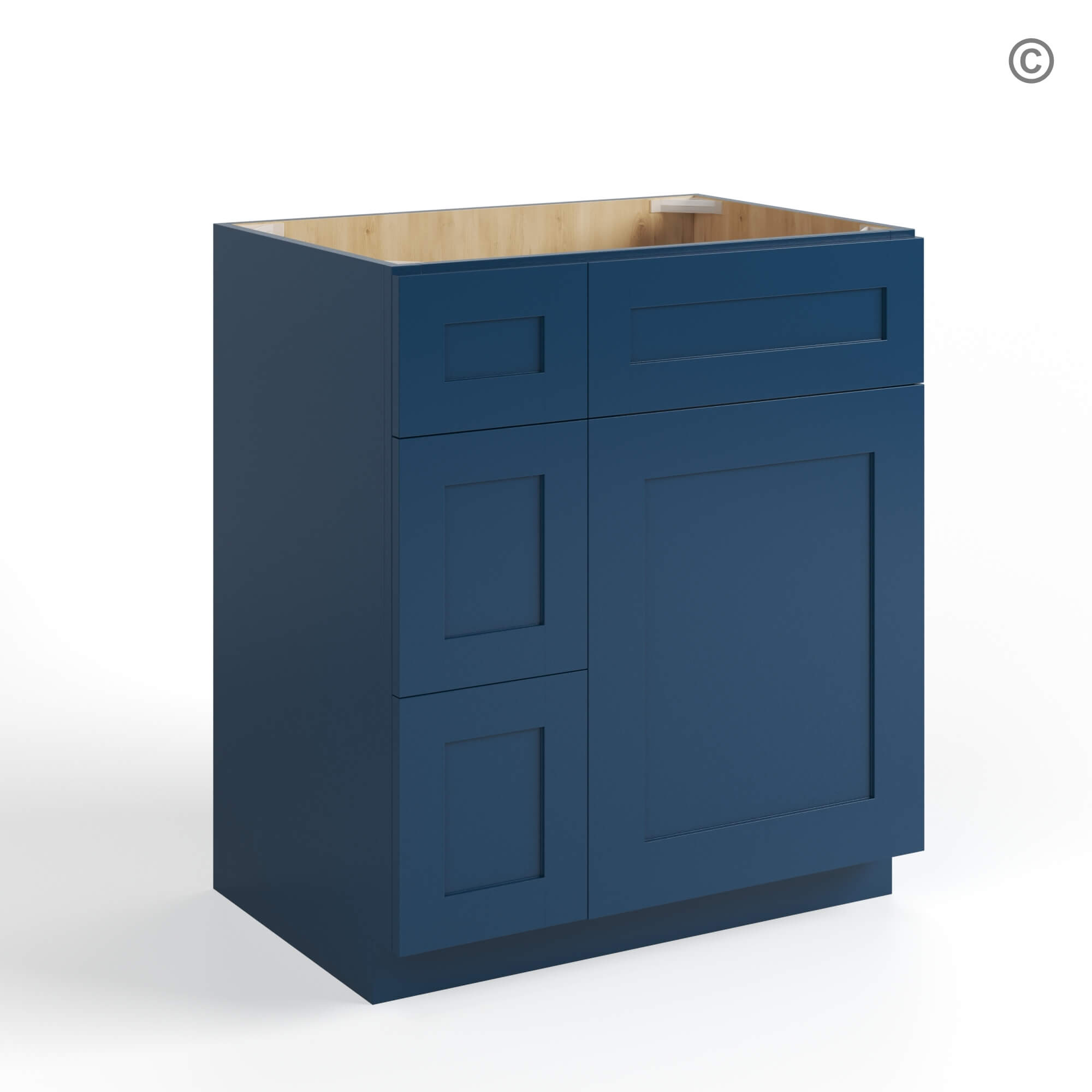 62-shaker-blue-vanity-combo-with-single-door-and-3-drawers-closed (1) Navy Blue Shaker 30 W Vanity Combo with Drawers, blue kitchen cabinets, rta cabinets