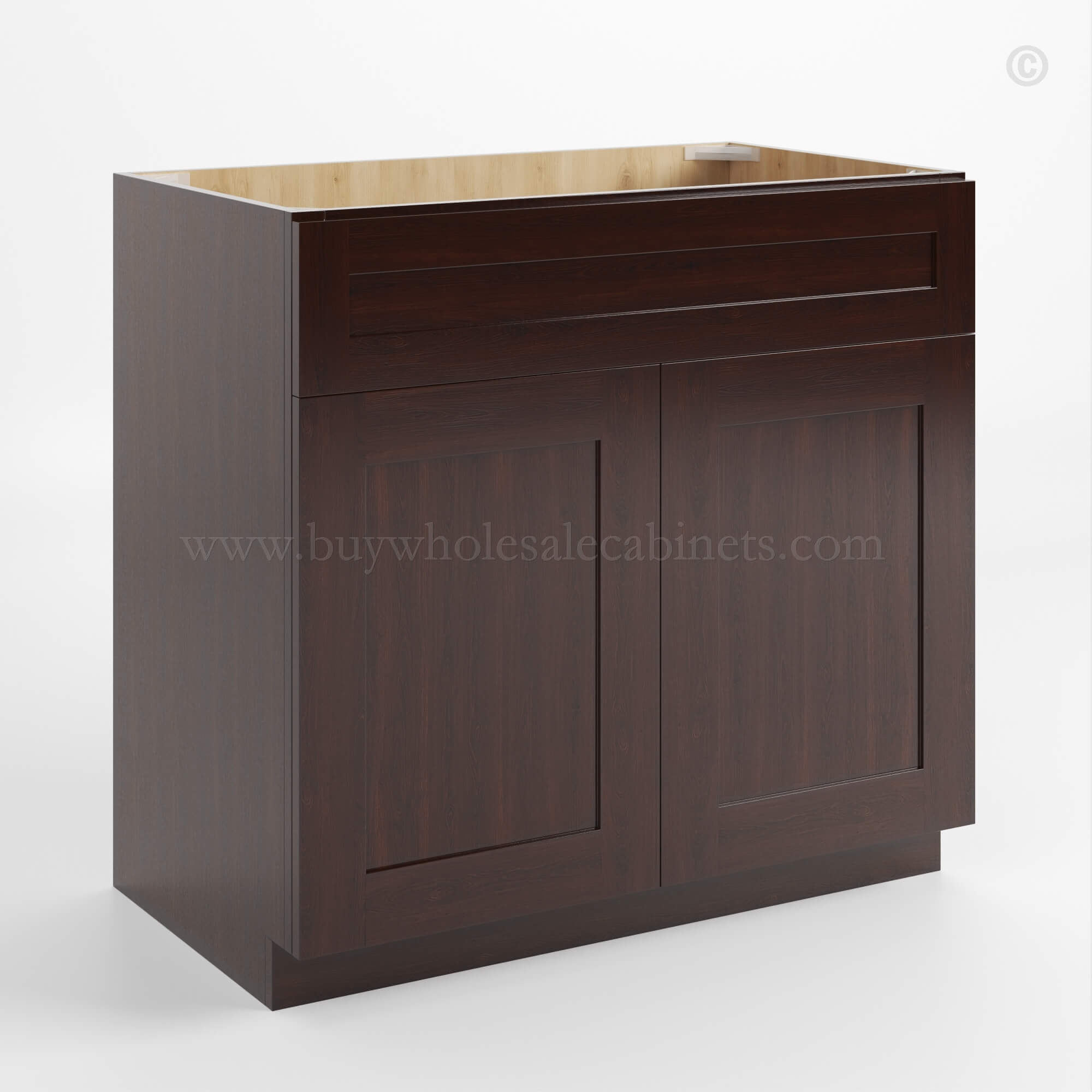 Shaker Espresso Double Vanity Sink Base Cabinet