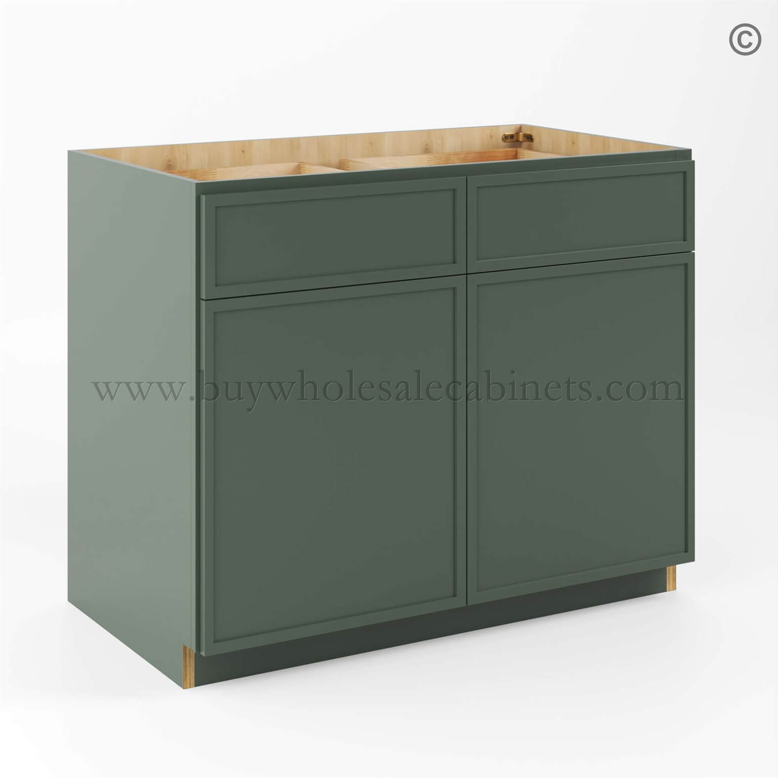 3 slim-shaker-green-base-cabinet-with-two-doors-and-two-drawers-closed (1) Slim Shaker Green Base Cabinet Double Doors & Double Drawer - Image 1