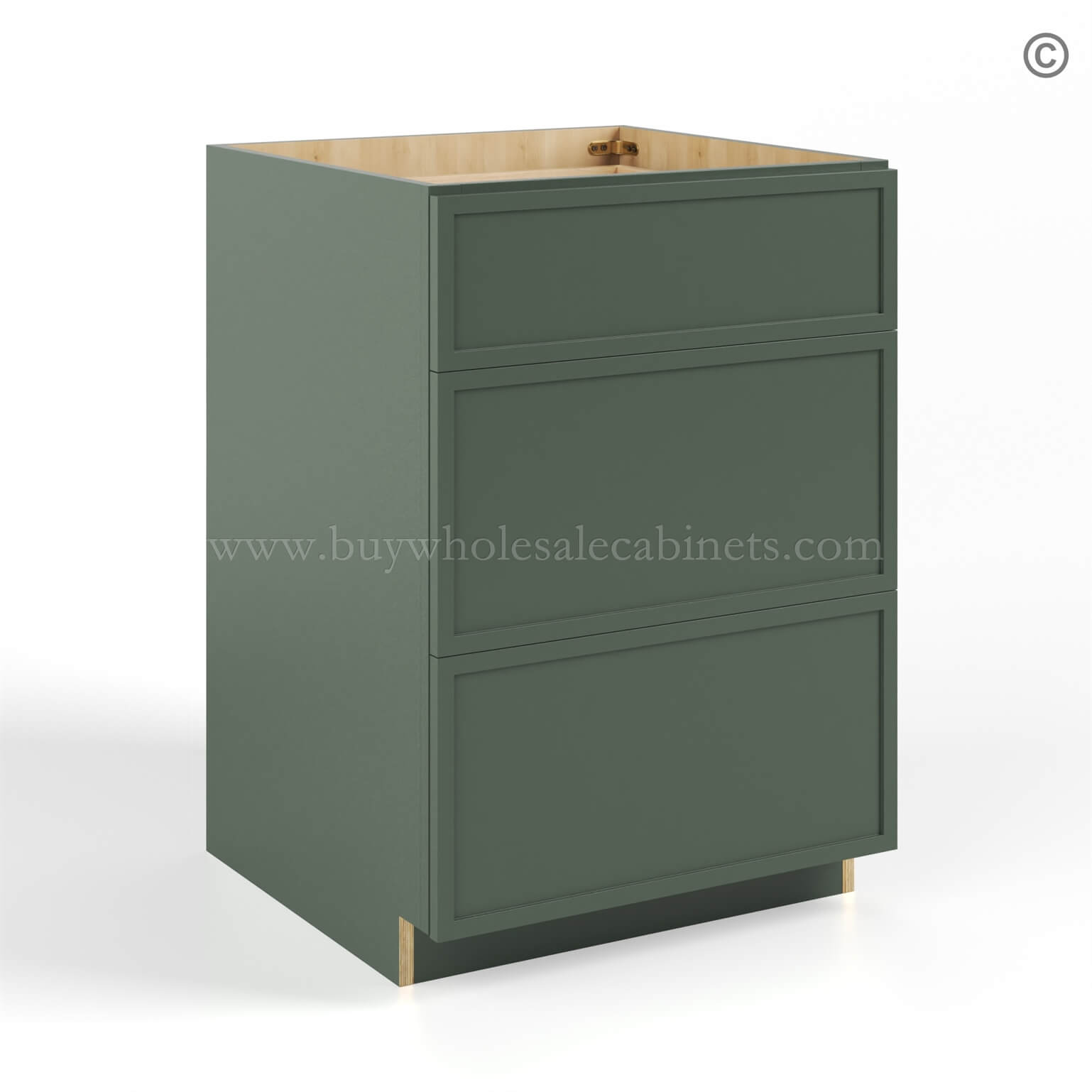 4 slim-shaker-green-3-drawer-base-cabinet-with-three-drawers-closed (1) Slim Shaker Green Base Cabinet with 3 Drawers, green kitchen cabinets, rta cabinets