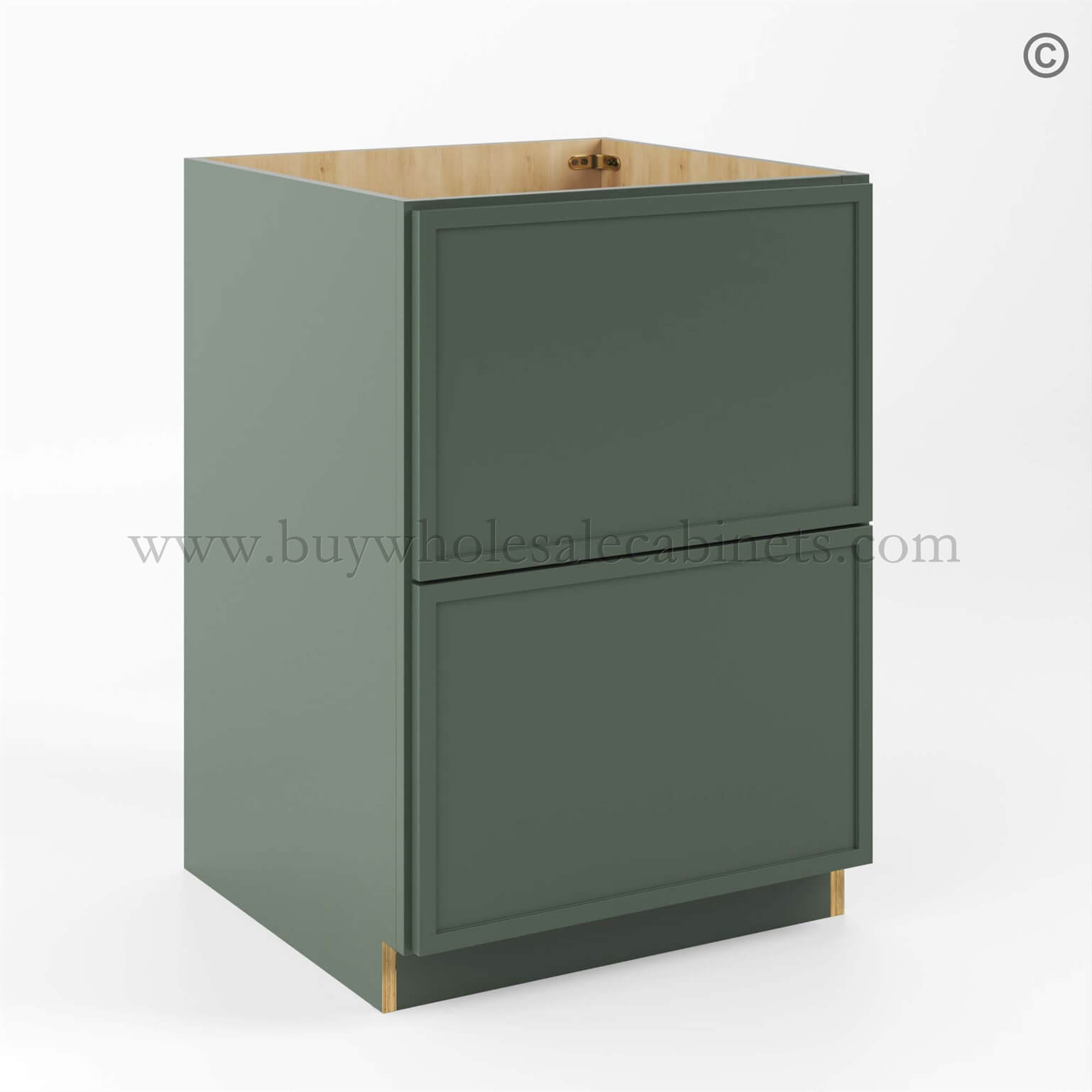 5 slim-shaker-green-2-drawer-base-cabinet-with-two-drawers-closed (1) Slim Shaker Green Base Cabinet with 2 Drawers - Image 1