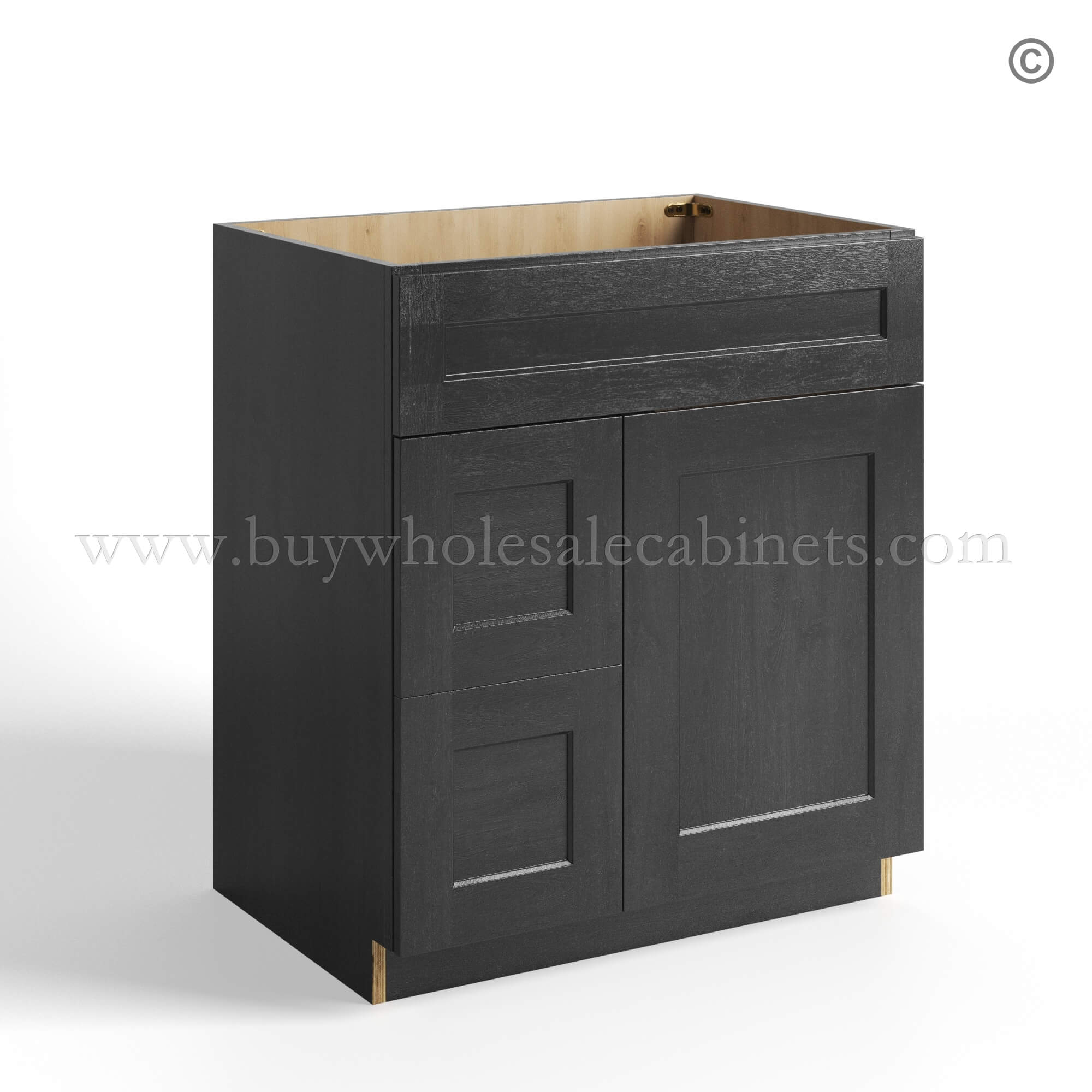 Charcoal Black Shaker Vanity Sink Base Combo 30W, kitchen cabinets, rta cabinets