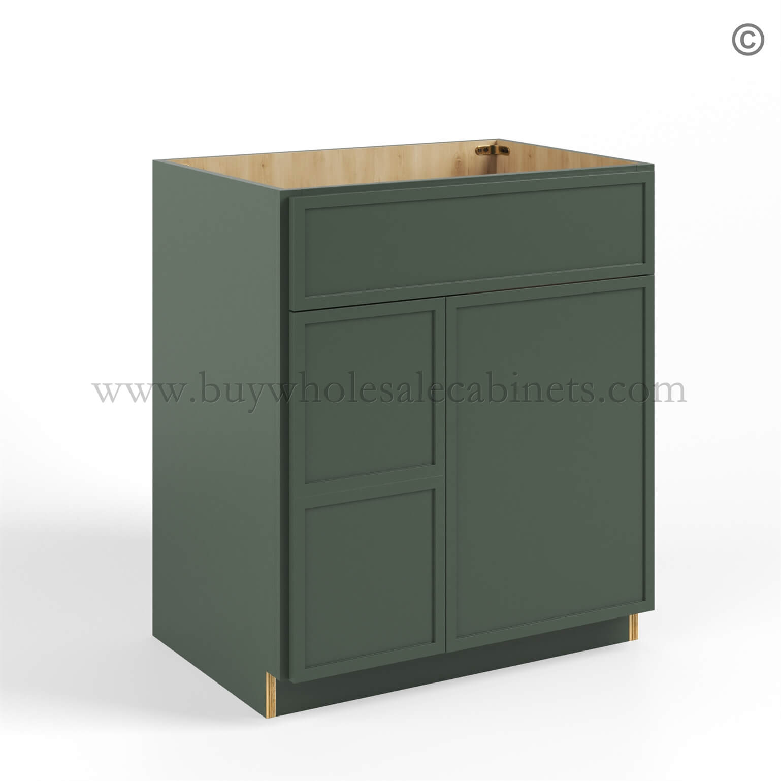 59 slim-shaker-green-vanity-sink-base-combo-with-two-drawer-left-and-single-door-closed (1) Slim Shaker Green Vanity Sink Base Combo 30"W - Image 1