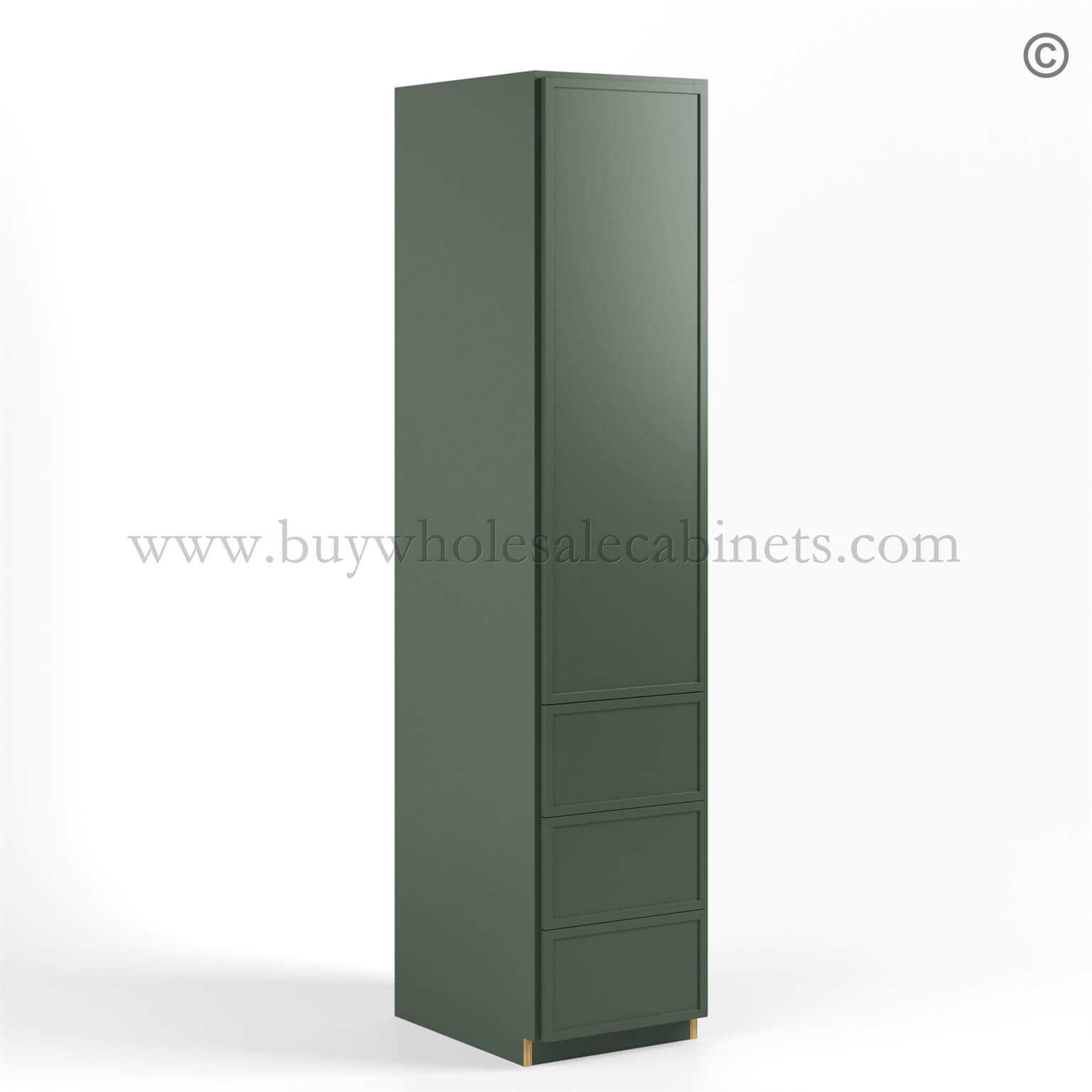 66 slim-shaker-green-vanity-linen-cabinet-with-three-drawer-and-single-door-closed (1) Slim Shaker Green Vanity Linen Cabinet - Image 1
