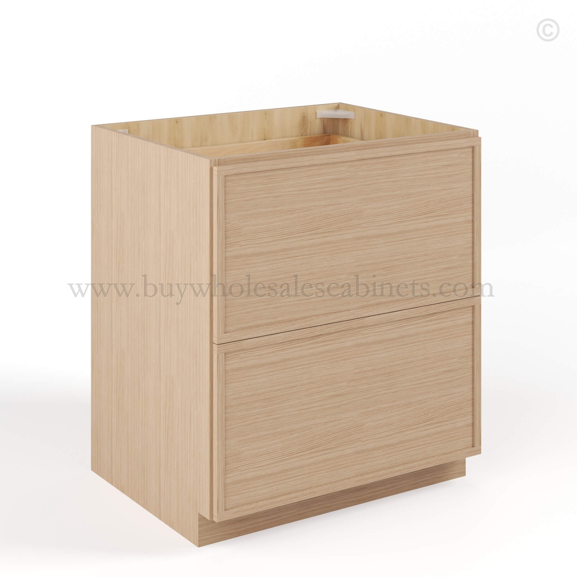 Slim Oak Shaker Two Drawer Base, rta cabinets, wholesale cabinets