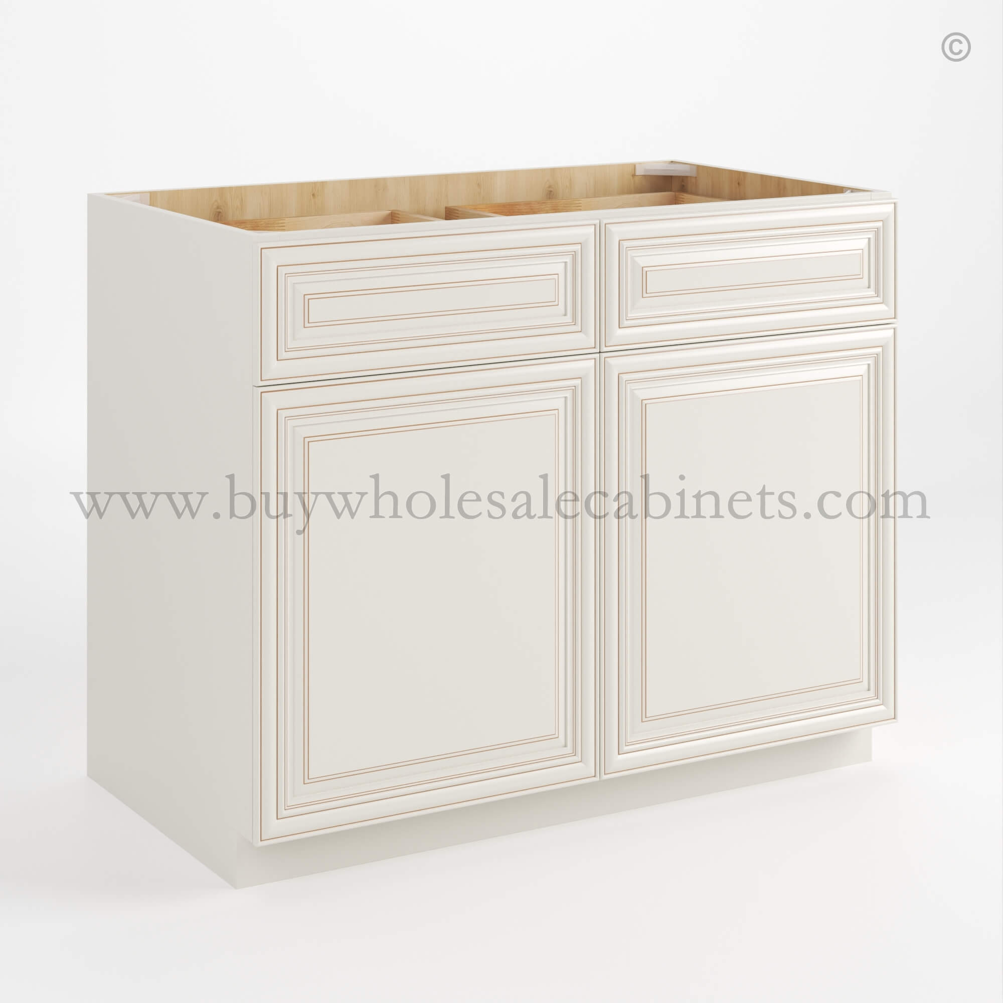 II closed Charleston White Charleston White Raised Panel Base Cabinet with Double Doors and Drawers - Image 1
