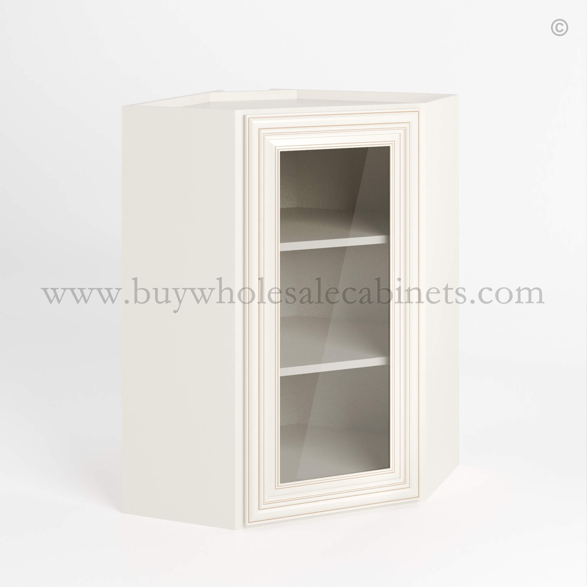 R closed Charleston White Charleston White Raised Panel 24 Diagonal Corner Wall Cabinet with Glass Door