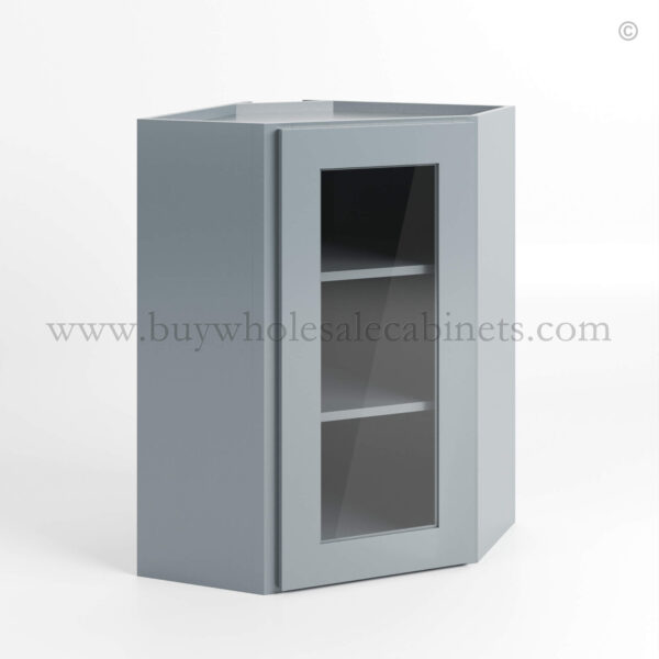 Gray Shaker 24 Diagonal Corner Wall Cabinet with Glass Door