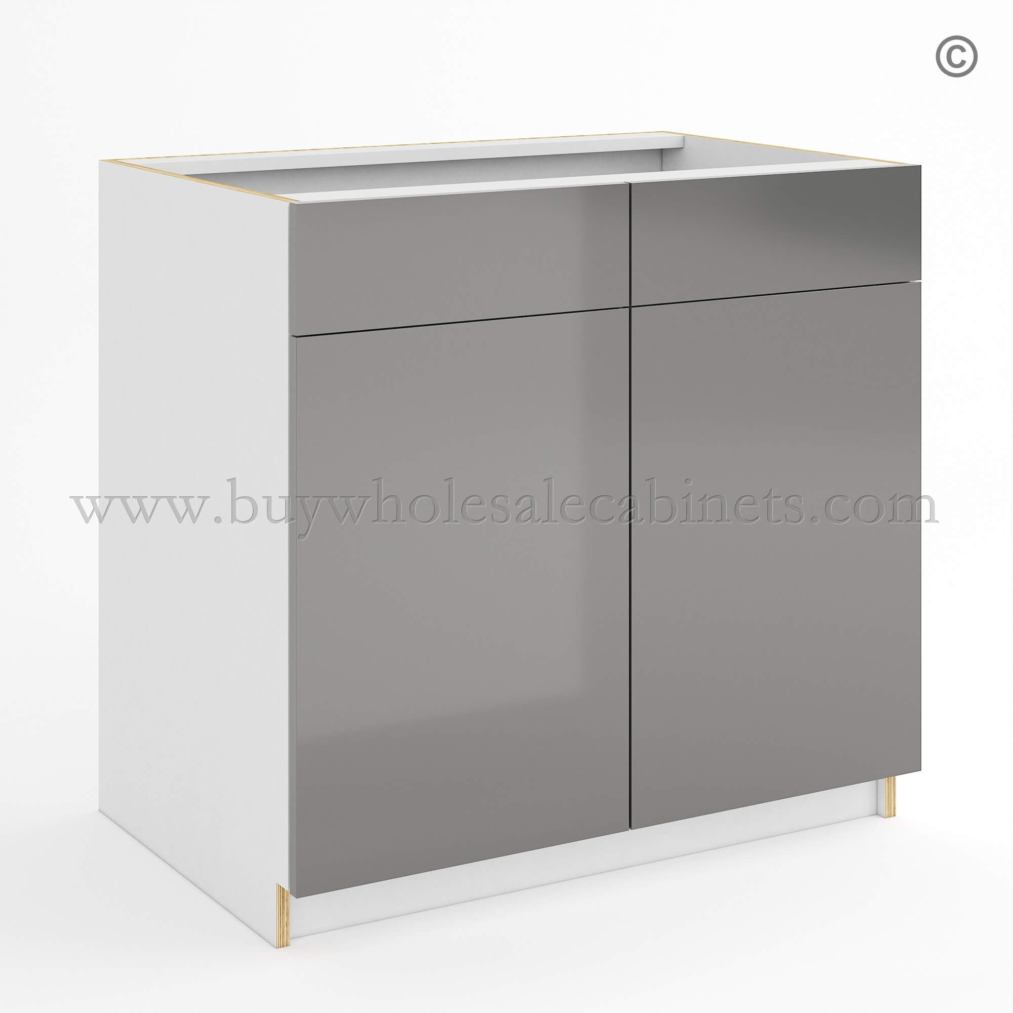 17-frameless-high-gloss-gray-sink-base-33_w-closed Frameless Gloss Gray Sink Base With Double Doors and Double Dummy Drawer, wholesale cabinets, base cabinets