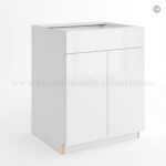 Frameless Gloss White Base Cabinet Double Door and Single Drawer