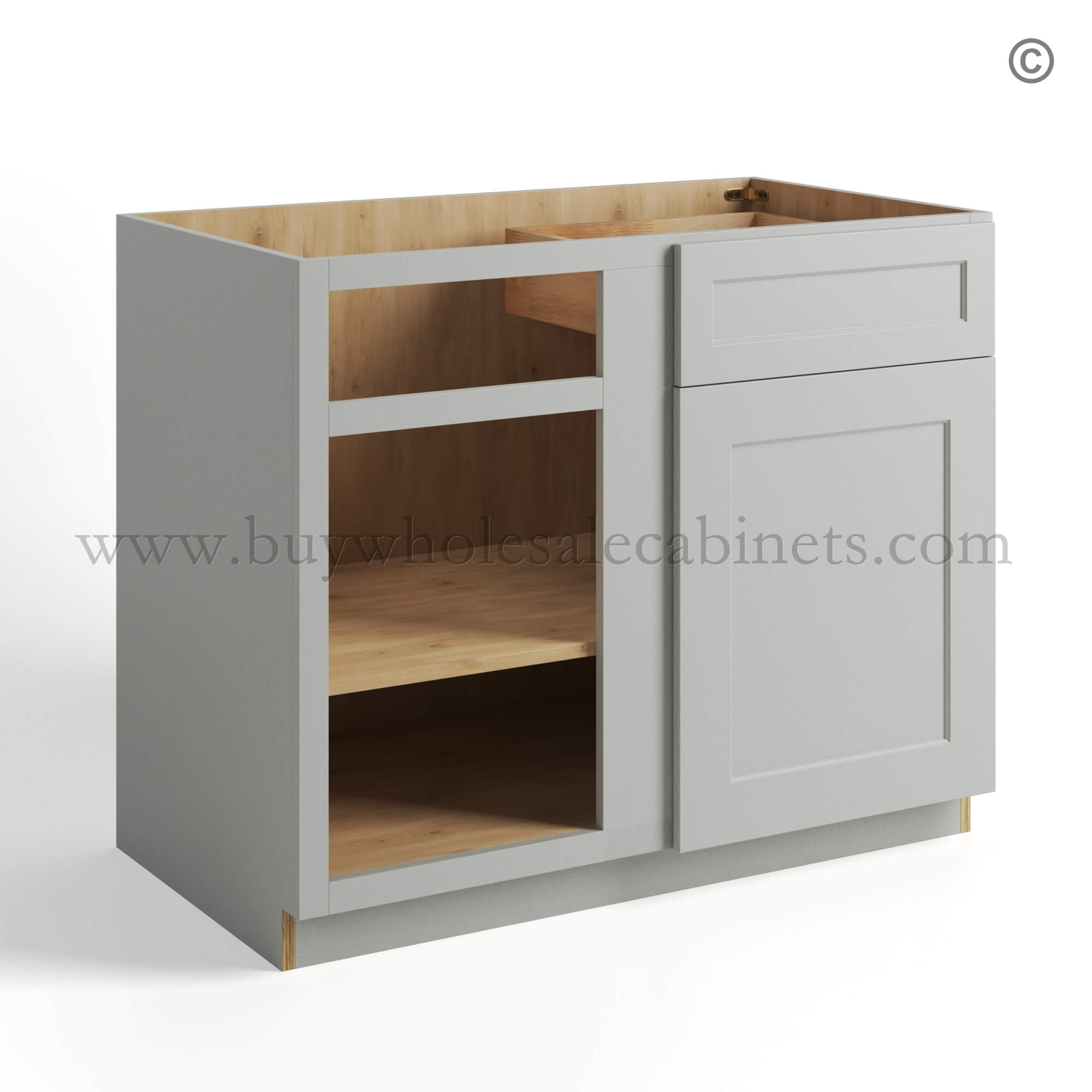 Dorian Gray Shaker Base Blind Corner Cabinet, rta cabinets, wholesale cabinets, gray kitchen cabinets