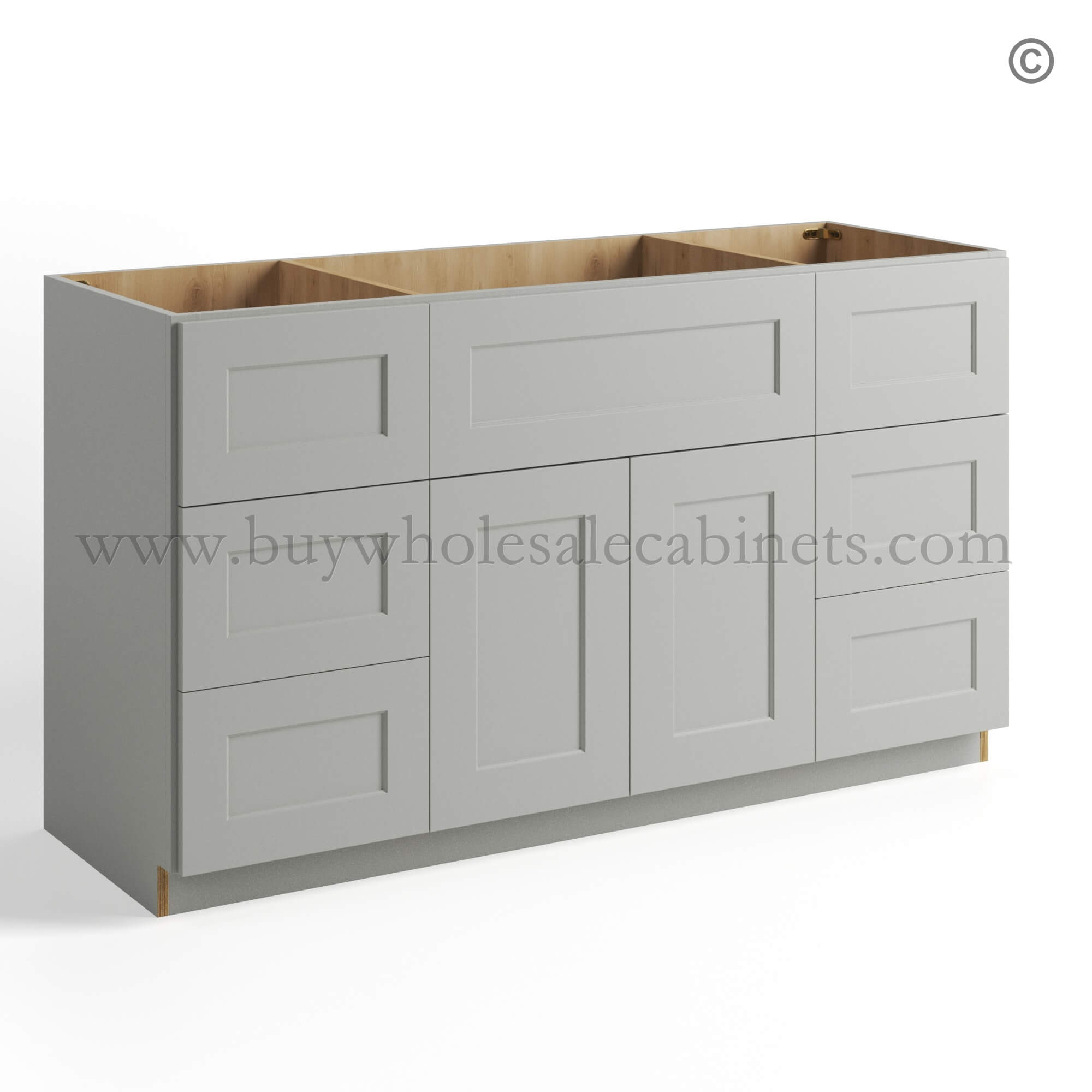 Dorian Gray Shaker Vanity Sink Base Combo 48W, dorian gray cabinets, rta cabinets, wholesale cabinets