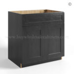 charcoal black shaker sink base cabinet with two doors and one false drawer closed, rta cabinets