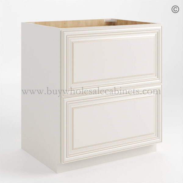 Charleston White Raised Panel Two Drawer Base, rta cabinets