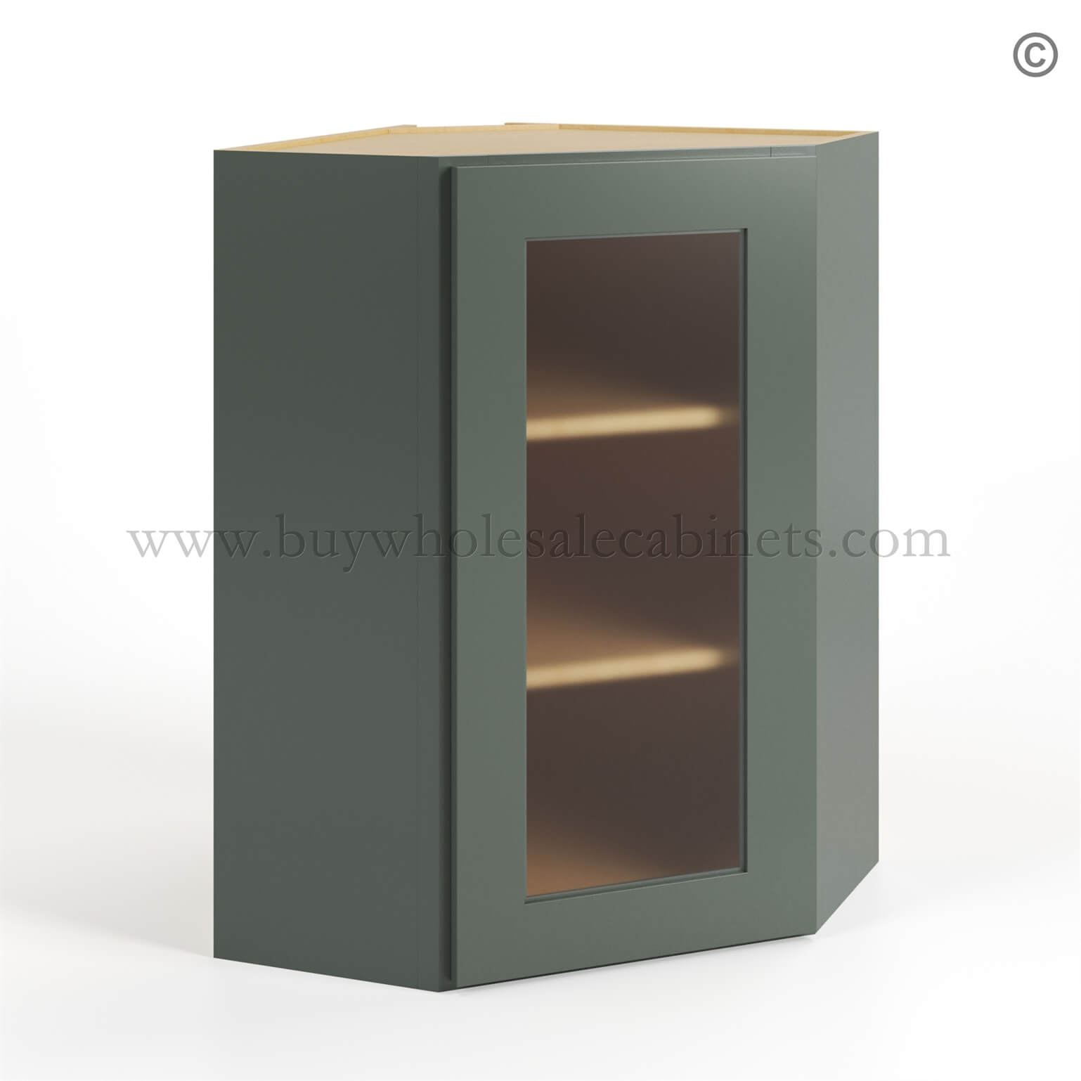 Green Shaker 24 Diagonal Corner Wall Cabinet with Glass Door, rta cabinets