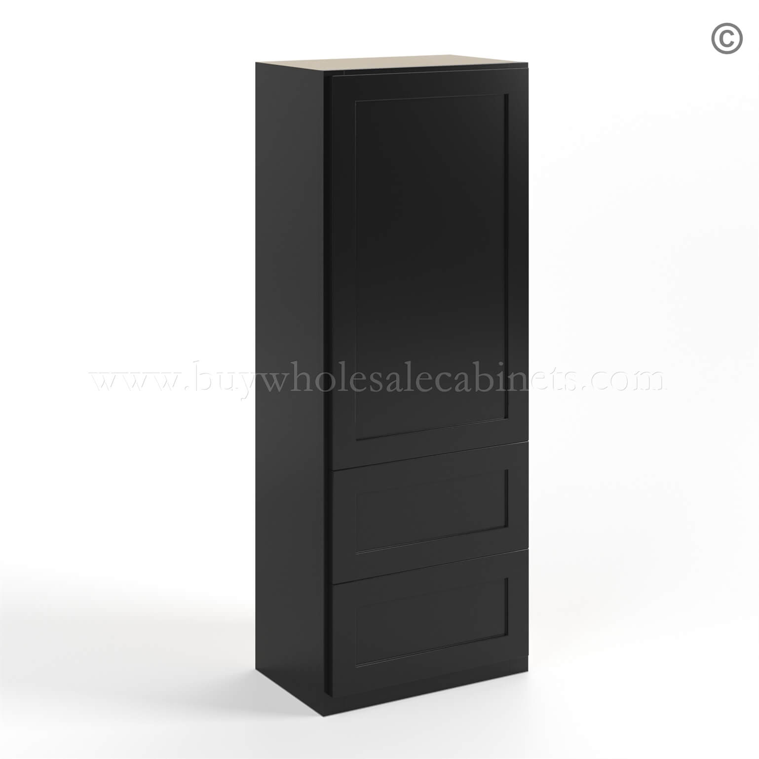 42-black-shaker-wall-tower-cabinet-closed-finish-side black Shaker 18W Wall With Drawer Cabinet