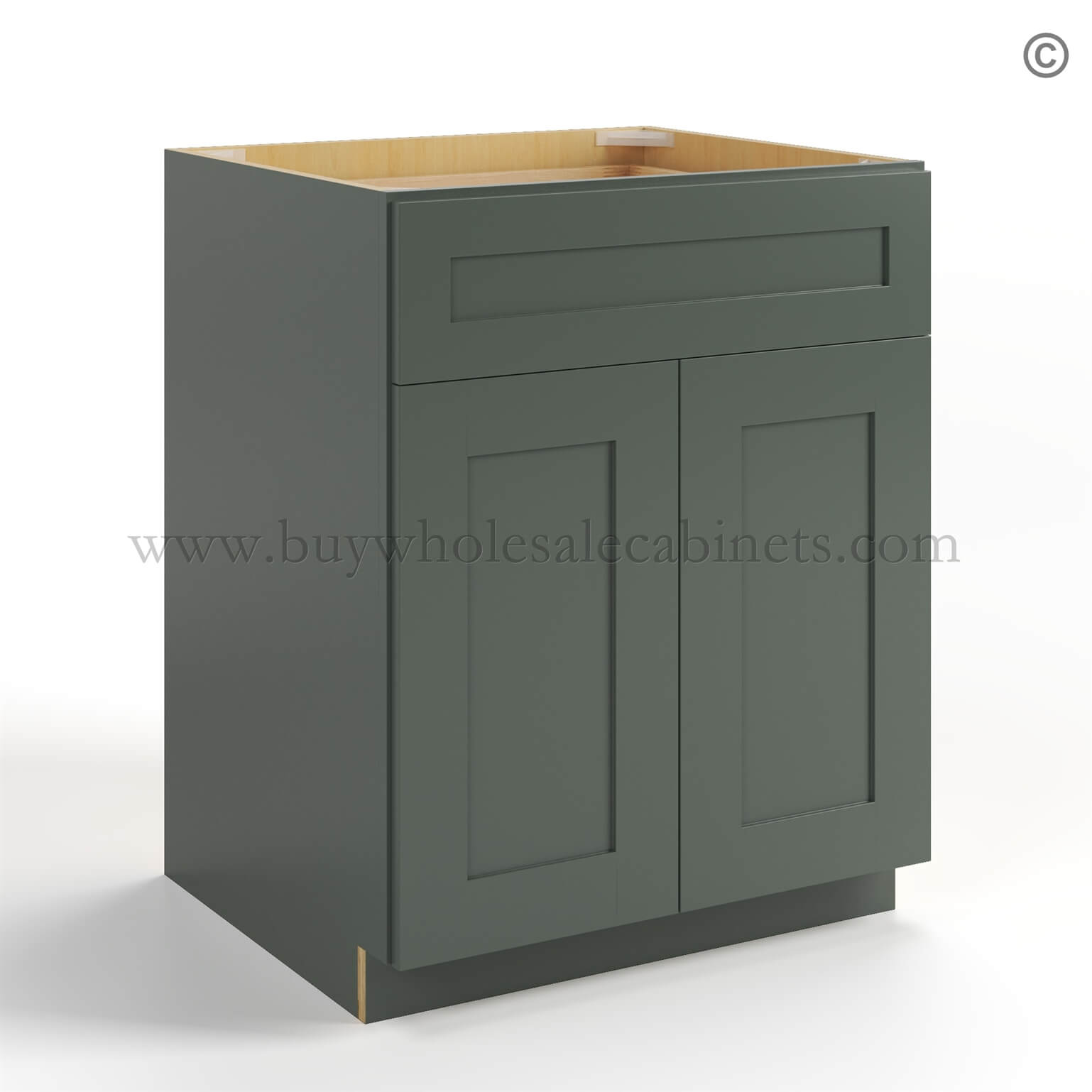 44-green-shaker-base-cabinet-double-doors-24w-closed-finish-side Green Shaker Base Cabinet with Double Doors & Single Drawer - Image 1