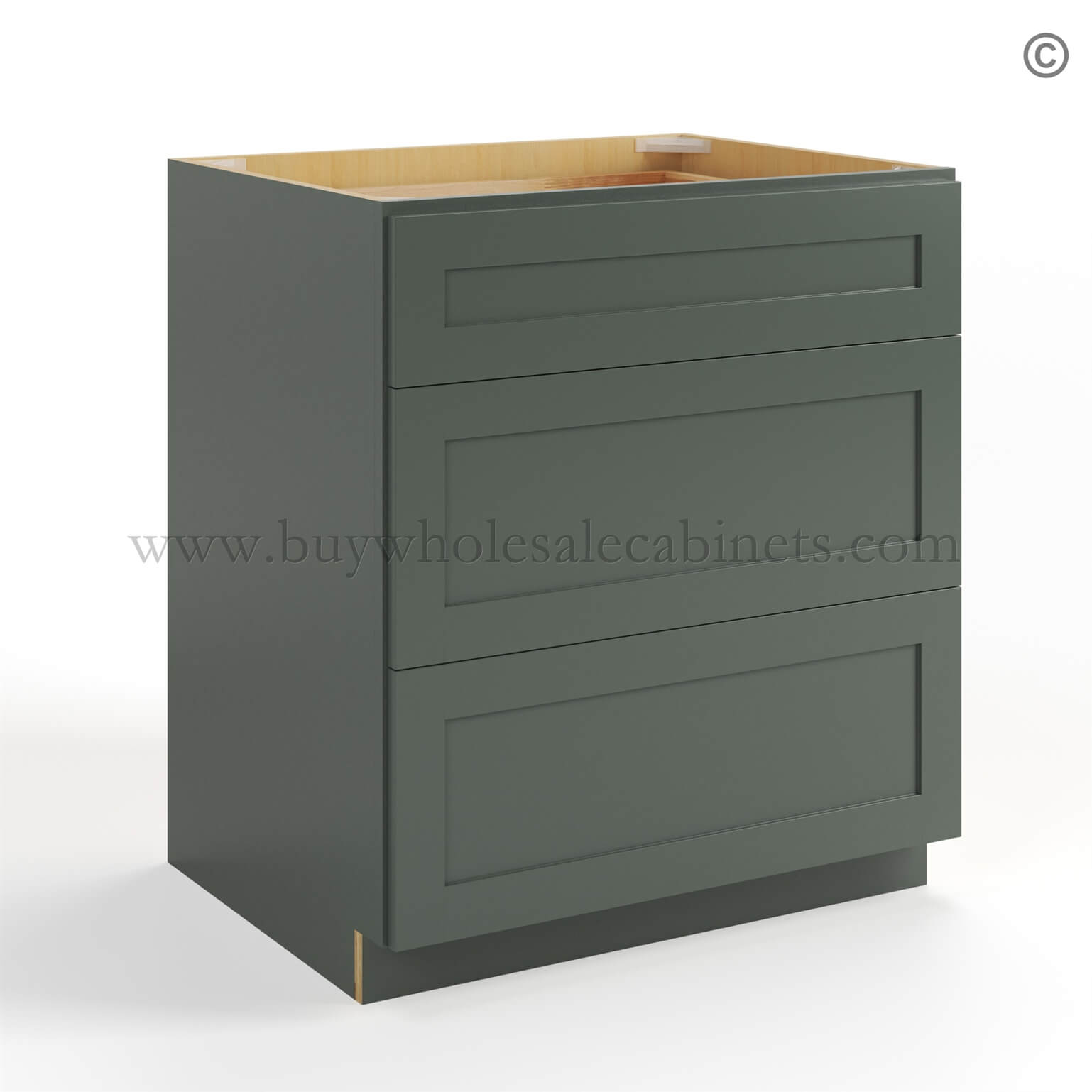 Green Shaker Drawer Base, green cabinets