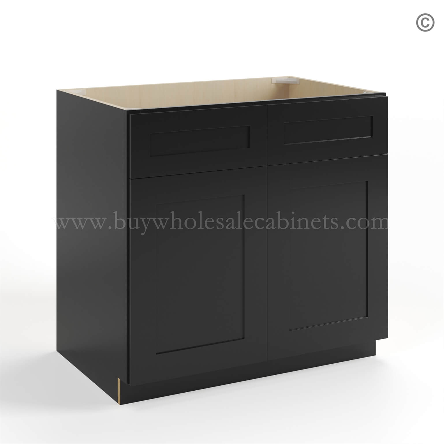 black Shaker Sink Base With Double Doors and False Drawers