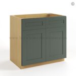Green Shaker Sink Base With Double Doors and False Drawers - Image 2