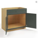 Green Shaker Sink Base With Double Doors and False Drawers - Image 3