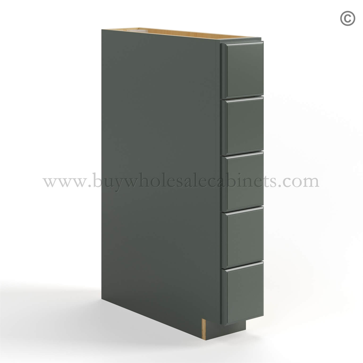 66-green-shaker-base-spice-drawer-closed-finish-side Green Shaker Base Spice Cabinet with 5 Drawers, rta cabinets
