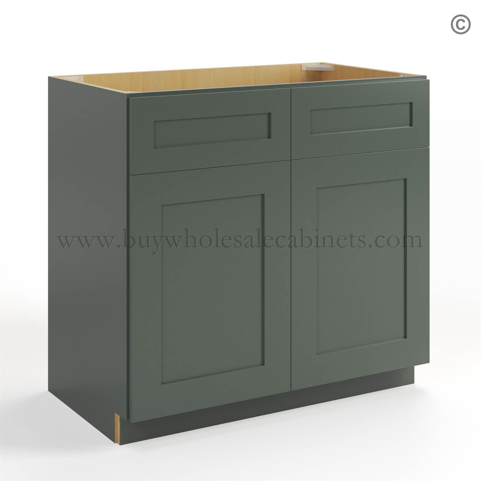 Green Shaker Double Vanity Sink Base Cabinet, rta cabinets