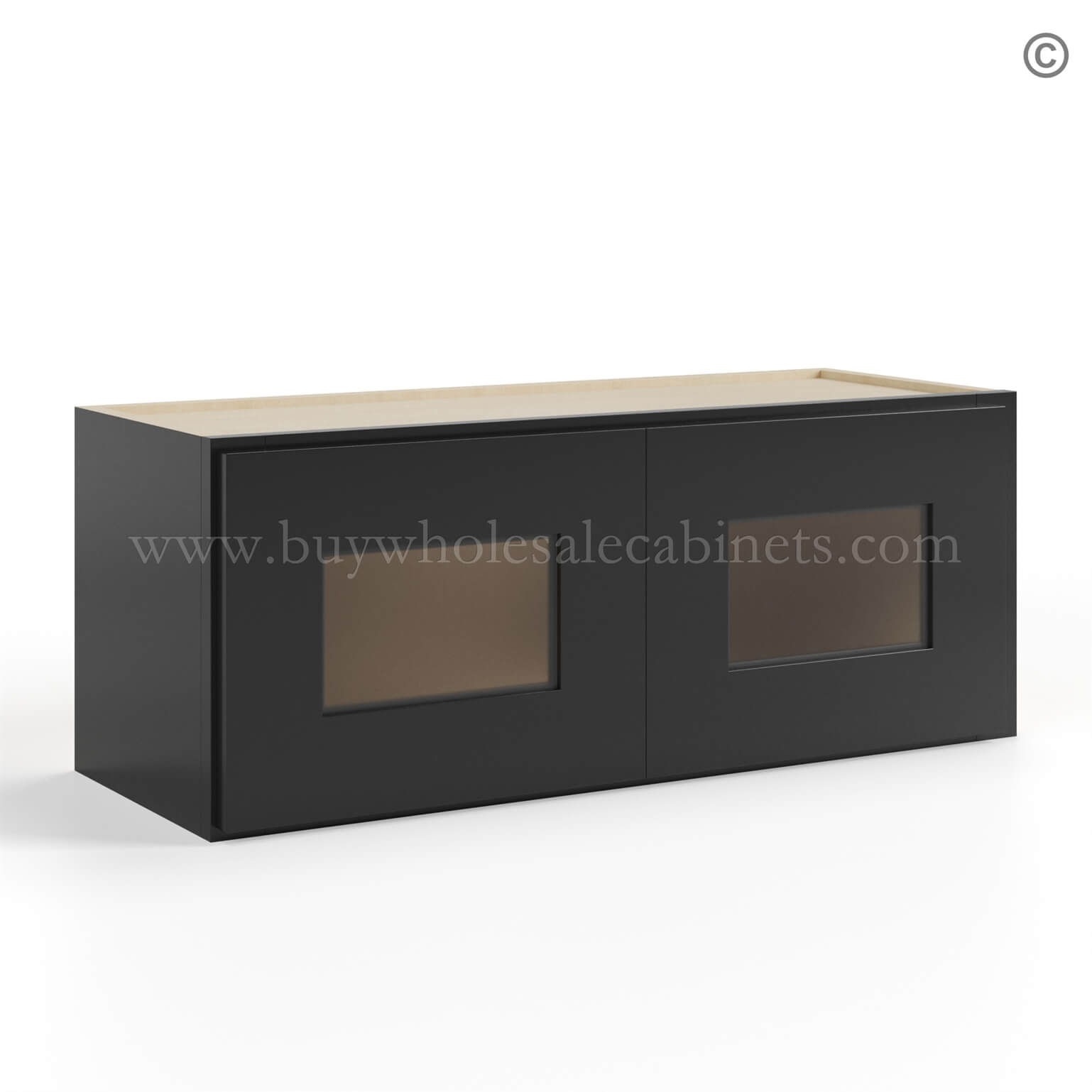 2-black-shaker-wall-cabinet-double-glass-doors-closed-finish-side (1) Black Shaker 12 H Double Door Wall Cabinet with Glass Doors