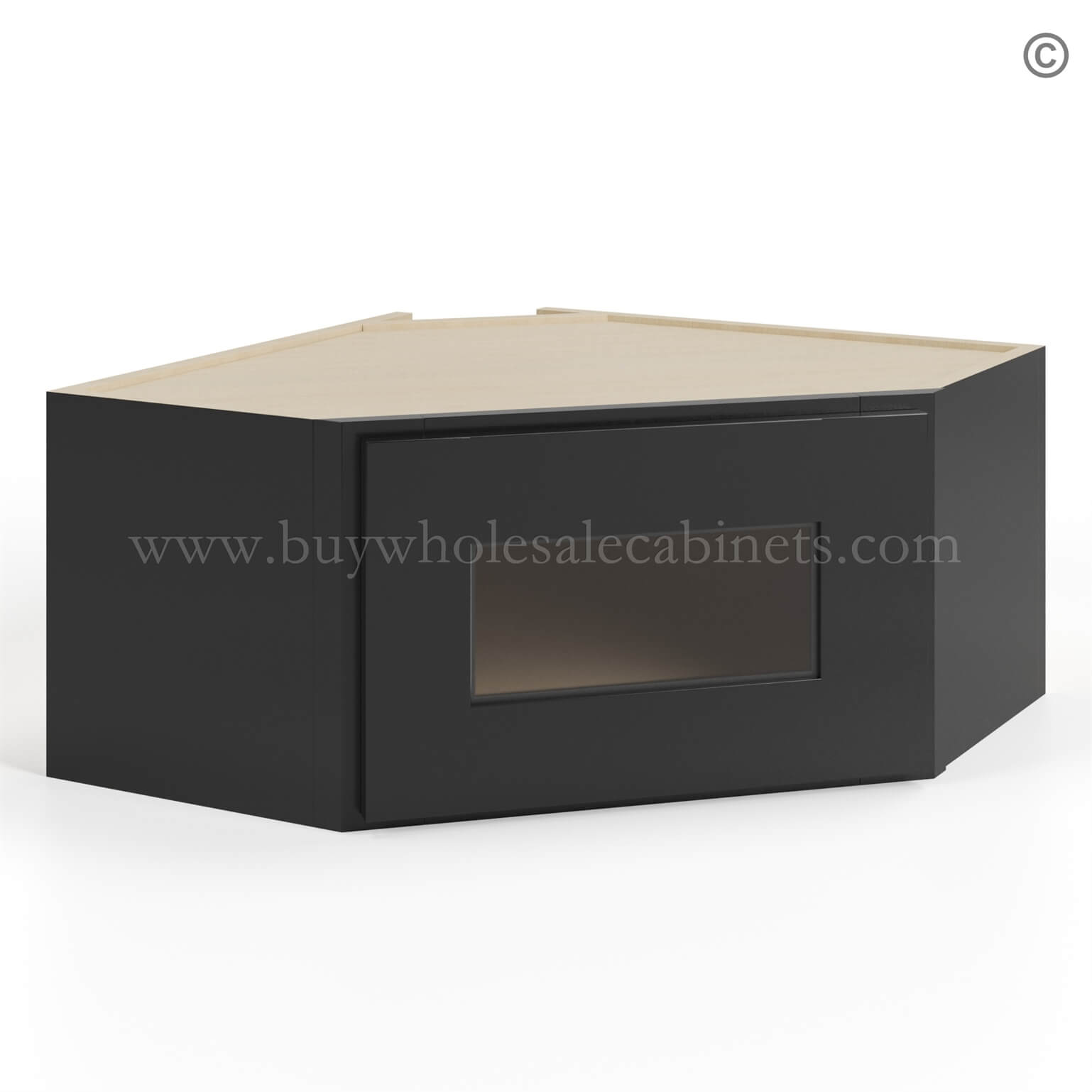 Black Shaker 12x 24 Diagonal Corner Wall Shelf with Glass Door
