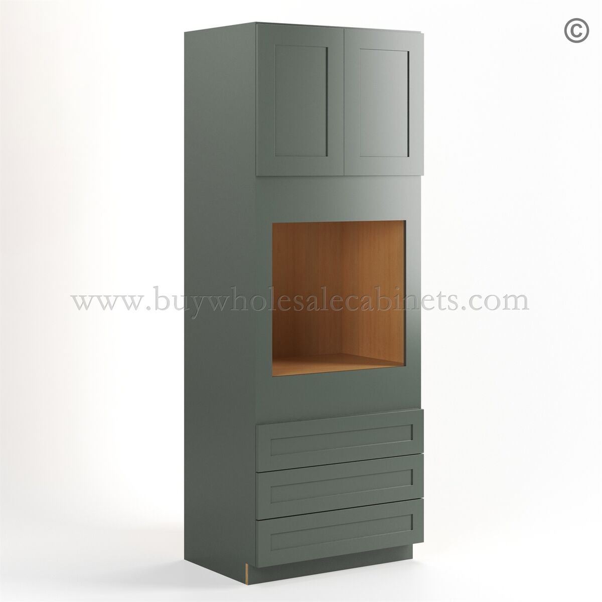 72-green-shaker-oven-pantry-33w-closed-finish-side Green Shaker 33" W Oven Pantry Cabinet - Image 1