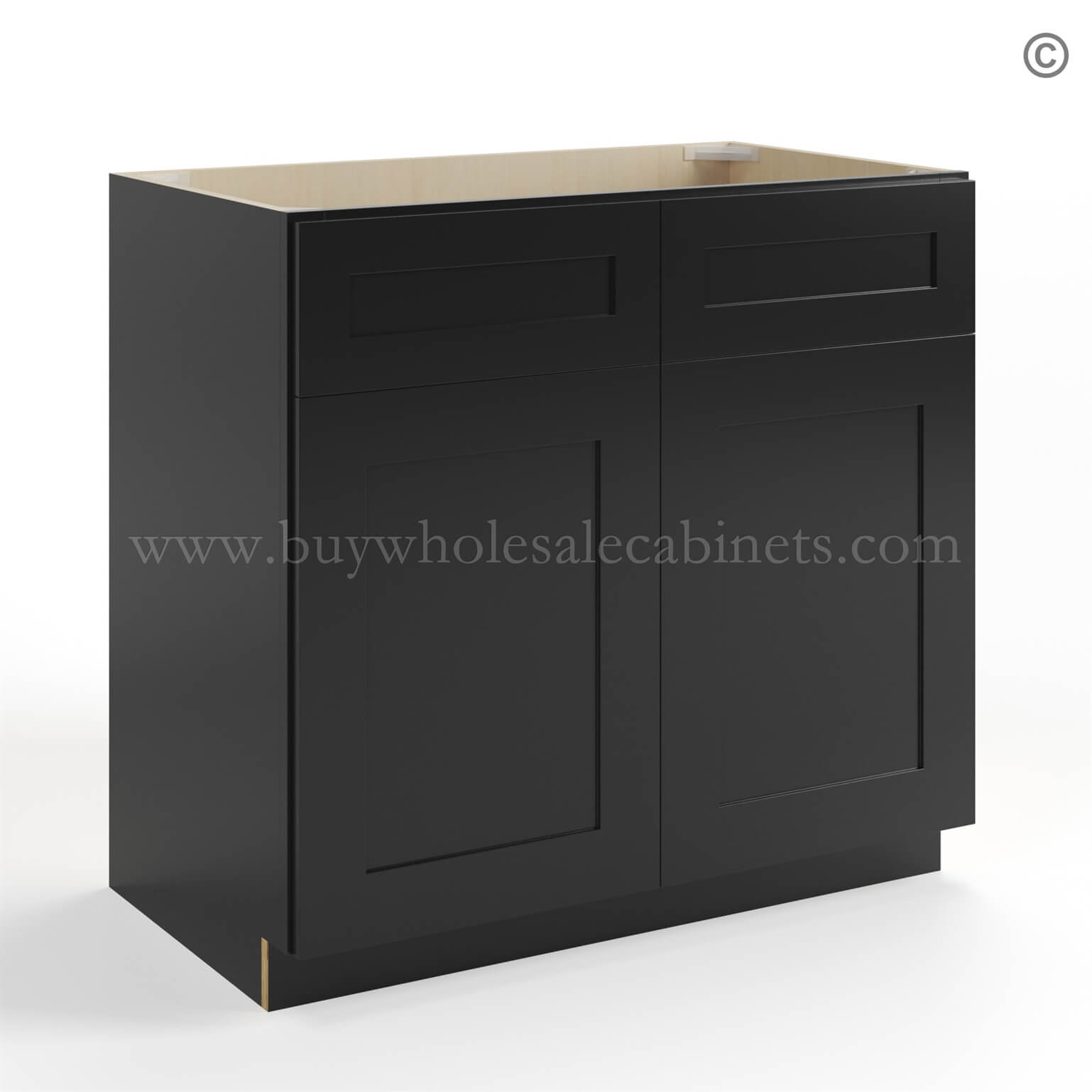 74-black-shaker-vanity-sink-base-with-two-dummy-drawer-closed-finish-side Black Shaker Double Vanity Sink Base Cabinet