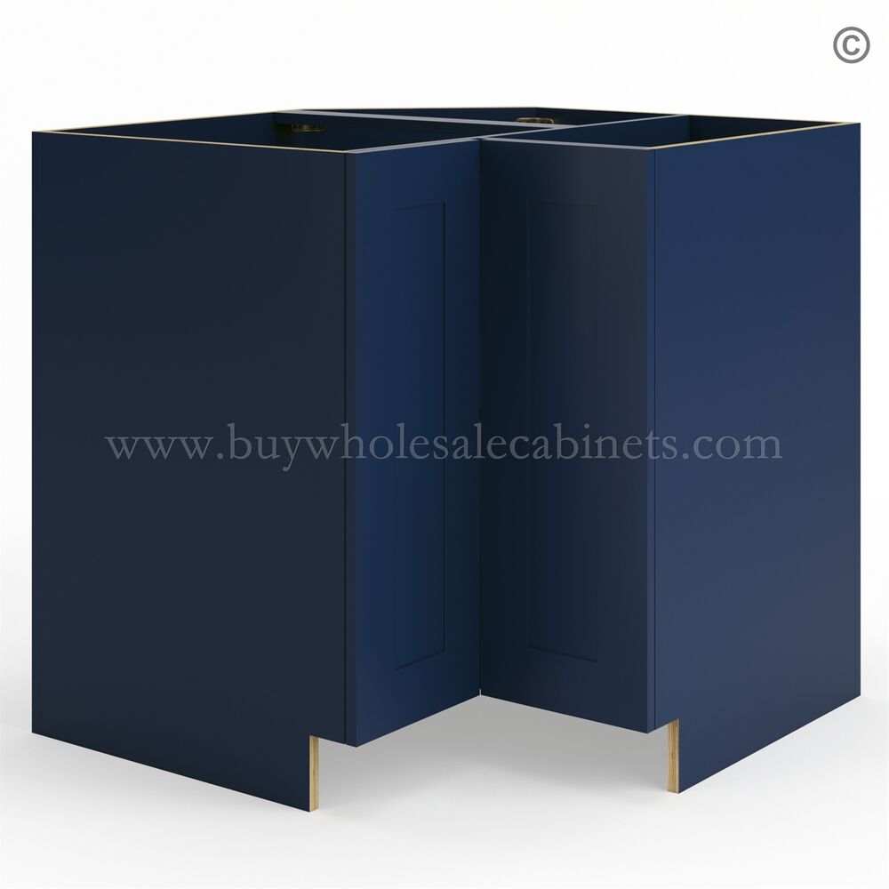 8-imperial-blue-lazy-susan-corner-base-cabinet-closed Frameless Oxford Blue Base Cabinet With Metal Lazy Susan, Folding Doors - Image 1
