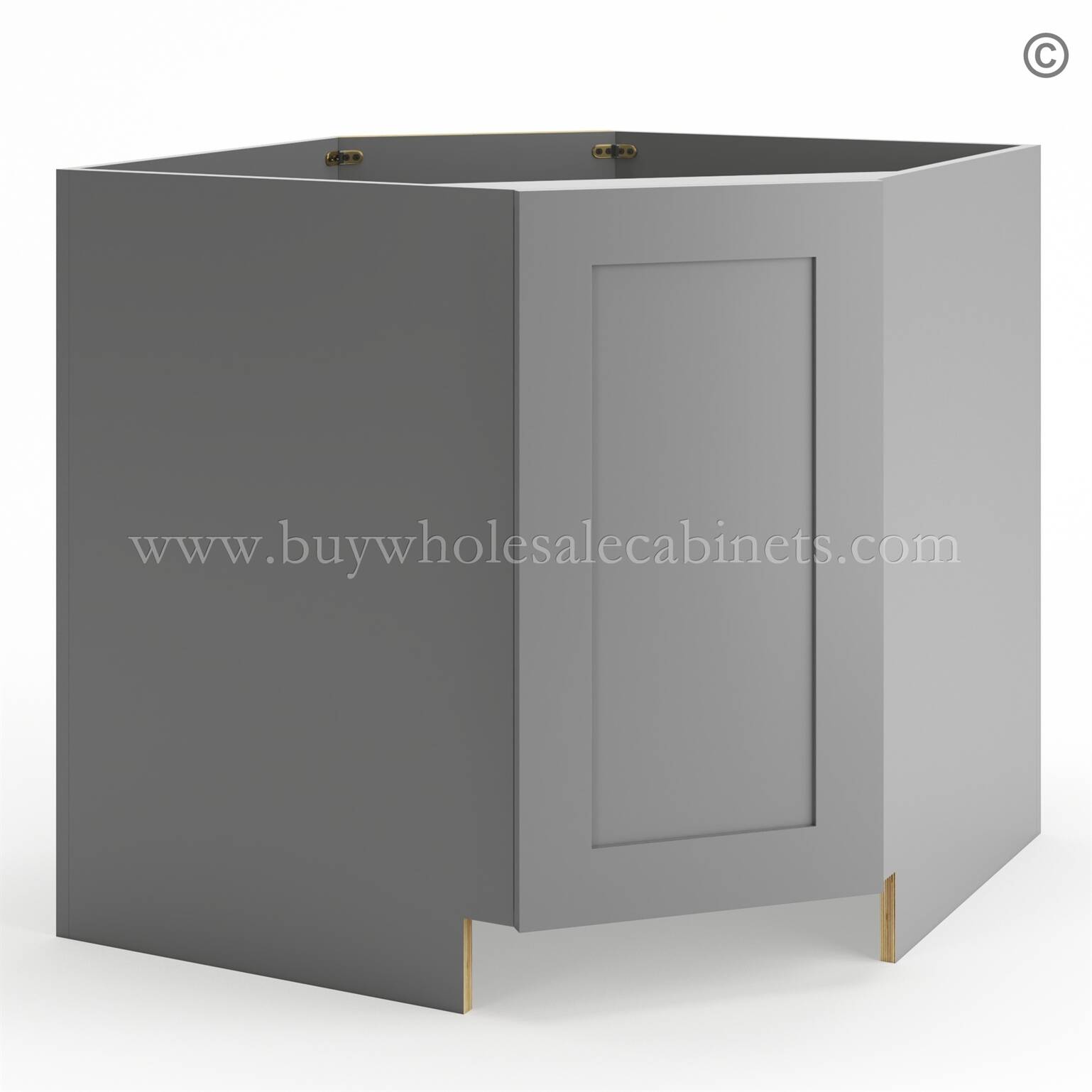 7-stom-gray-diagonal-corner-base-cabinet-closed Frameless Graphite Gray Base Diagonal Cabinet 1 Door (Excludes Metal Lazy Susan Insert) - Image 1