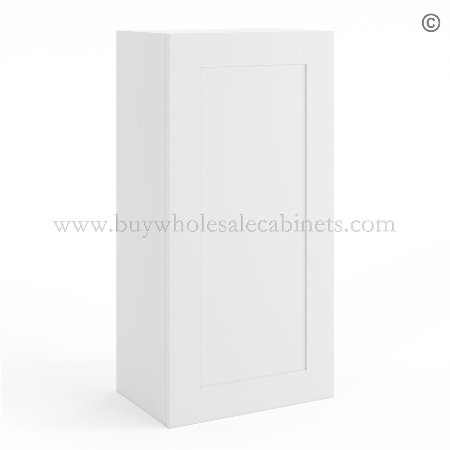 17-modern-white-36”-high-one-door-wall-cabinet-closed Frameless Modern White Shaker 36" Tall Wall Cabinet - 1 Door 2 Shelves - Image 1