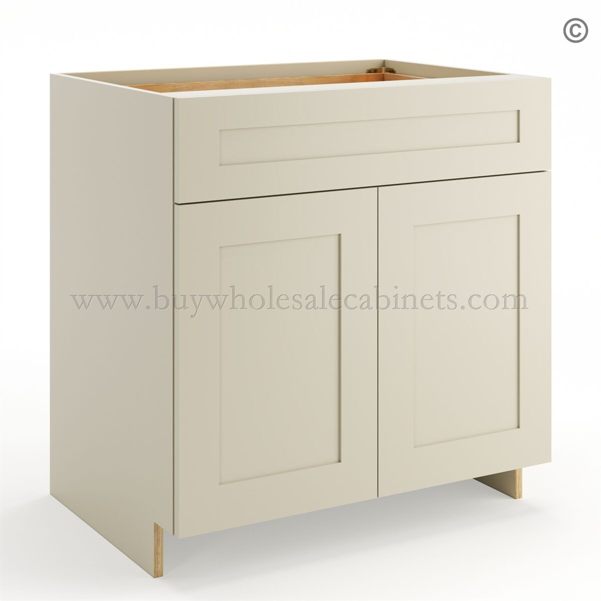 2-ivory-white-shaker-one-drawer-two-doors-base-cabinet-closed Frameless Ivory White Base Cabinet - 1 Drawer, 2 Doors, 1 Shelf - Image 1