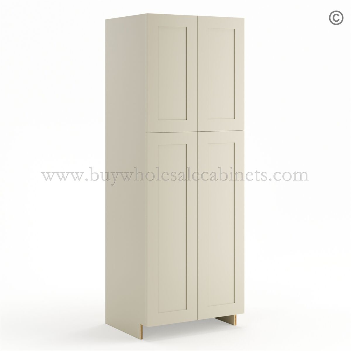 51-ivory-white-shaker-double-door-pantry-cabinet-closed Frameless Ivory White Pantry Cabinet - Double Doors 30"W - Image 1