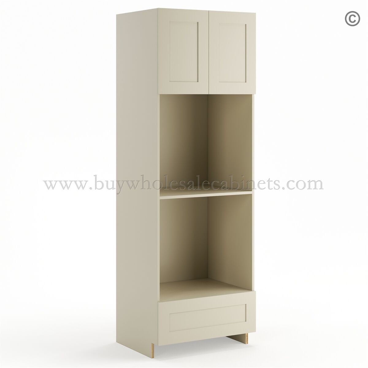 52-ivory-white-shaker-double-door-oven-cabinet-closed Frameless Ivory White Double Oven Cabinet - Image 1