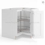 Frameless White Deco Base Cabinet With Metal Lazy Susan, Folding Doors - Image 2