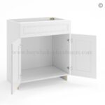 Frameless White Deco Vanity Sink Base Cabinet - 2 Doors And 1 False Drawer - Image 2