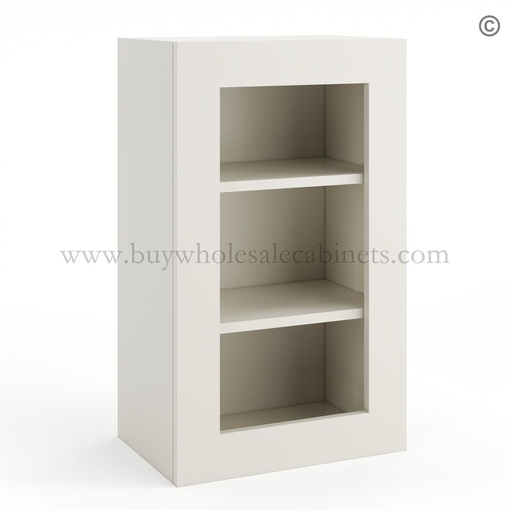30-pearl-white-30”-high-glass-door-wall-cabinet-closed-no-glass Frameless Pearl White Wall Mullion Door - 1 Door 2 Shelves - Glass And Clips Not Included. - Image 1