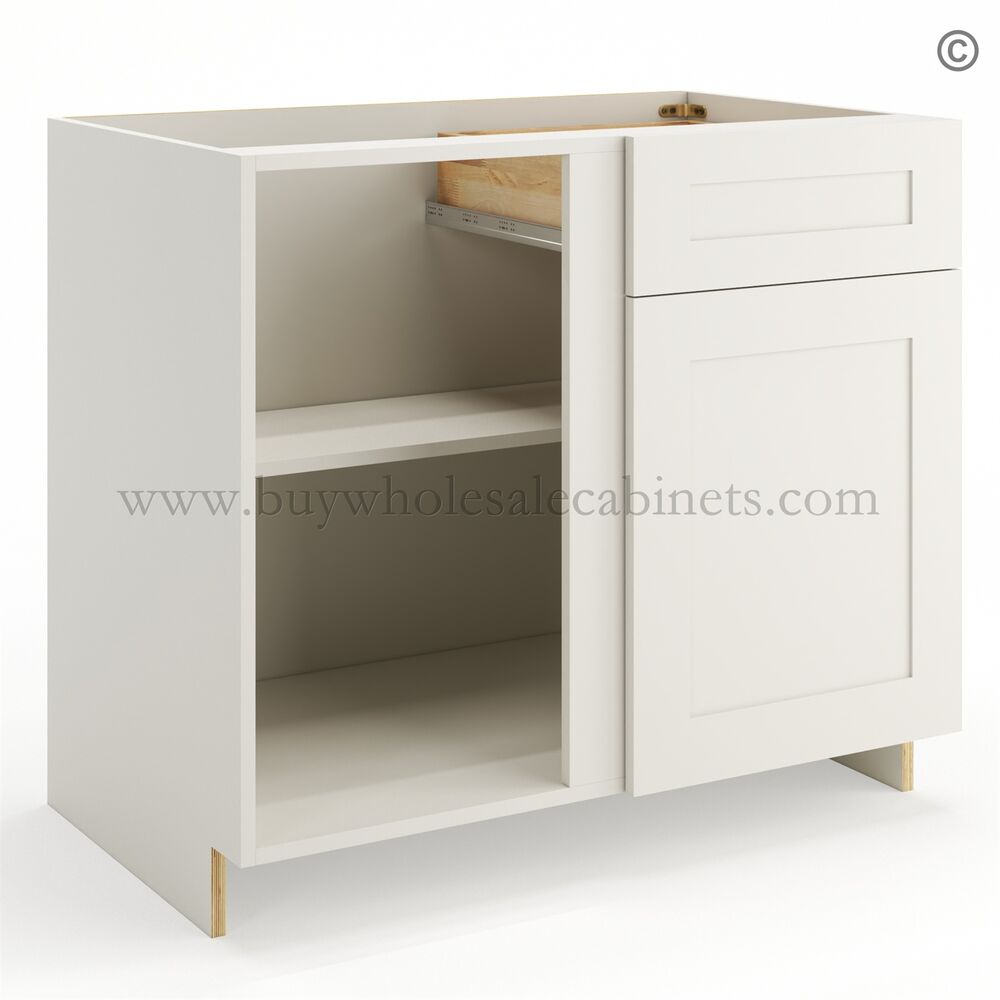 9-pearl-white-one-drawer-one-door-blind-base-cabinet-closed Frameless Pearl White Base Blind Cabinet - Image 1
