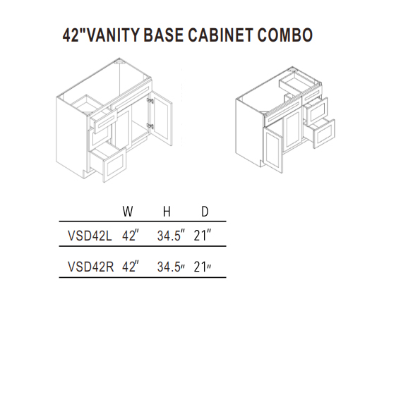 vsd42l Unfinished Shaker 42" Vanity Base Cabinet Combo - Image 1